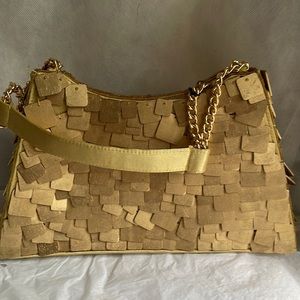 Gold wood “paillette” bag purse  wooden summer beach cruise florida Texas